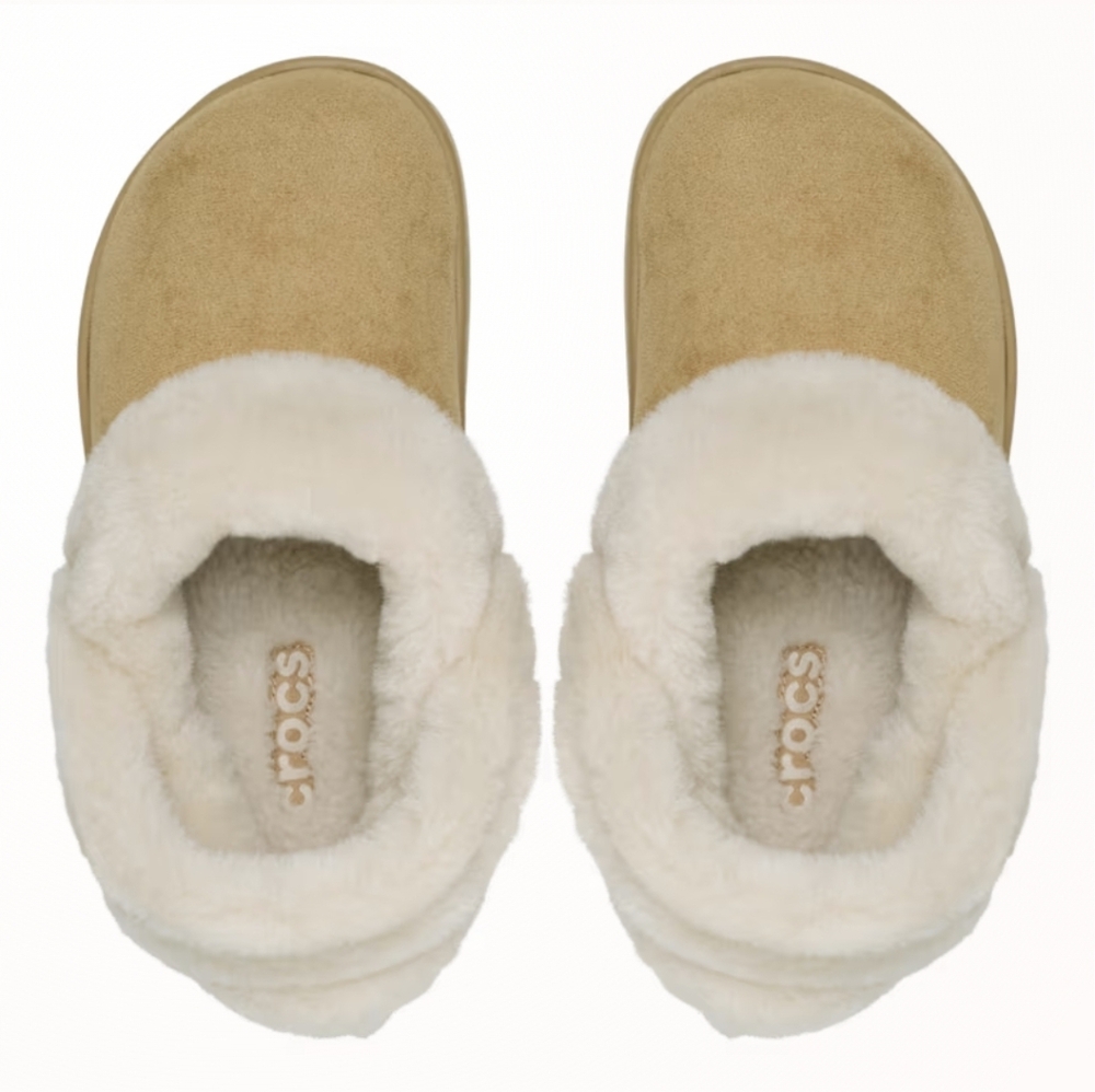Crocs Classic Tan Vegan Suede Clogs With Fur Linning - Picture 3 of 8